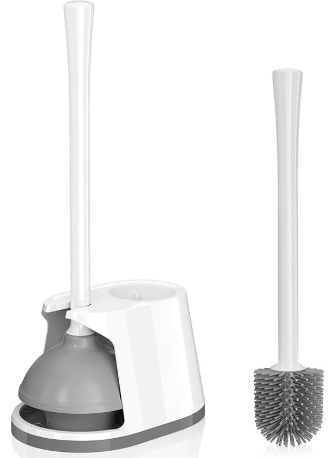 1PSC Toilet Plunger and Brush, Silicone Bowl Brush and Heavy Duty Toilet Plunger Set with Ventilated Holder, 2-in-1 Toilet Brush and Plunger Combo for Bathroom Cleaning - Image 1